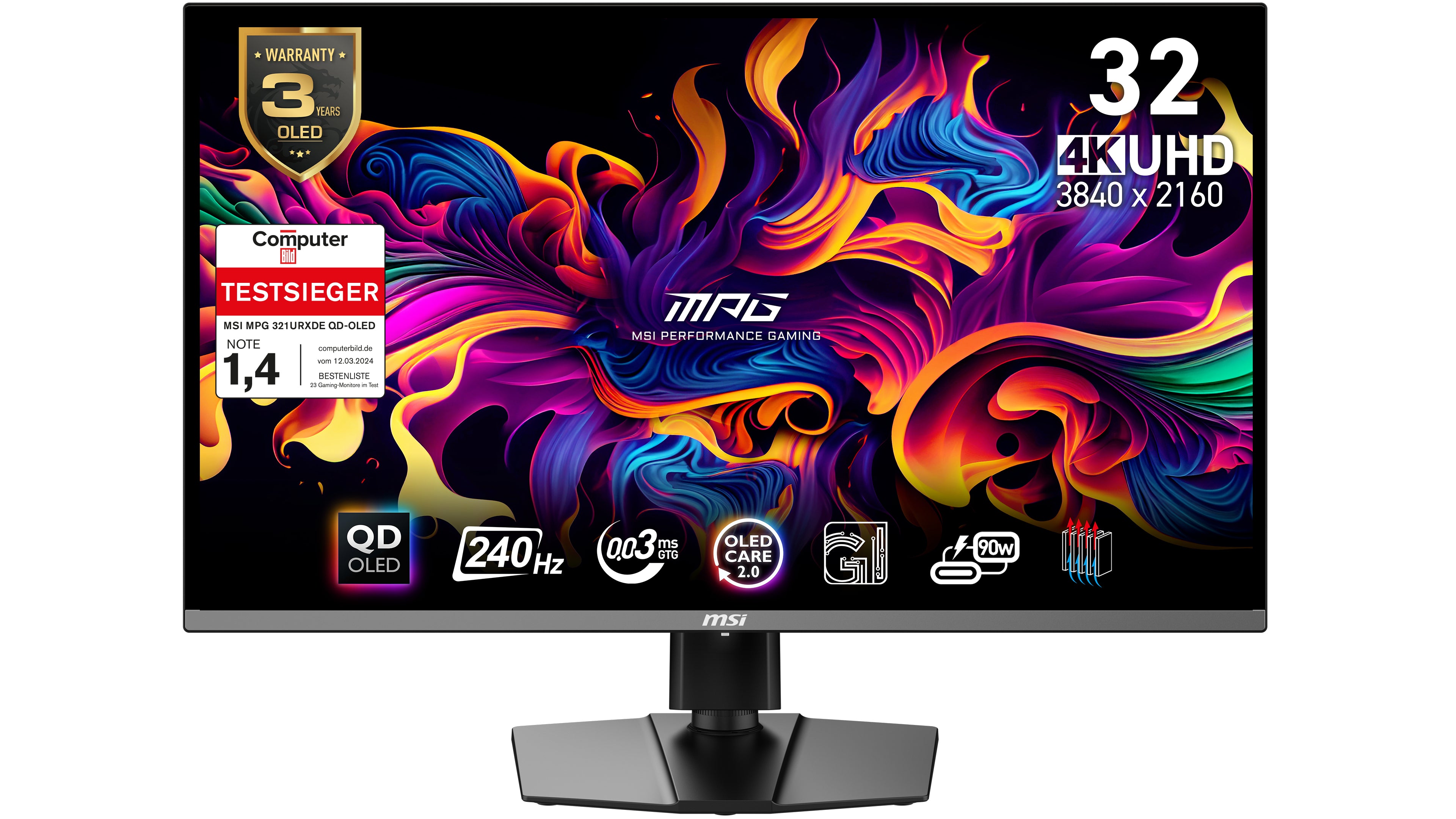 MSI MSI MPG 321URXDE QD-OLED platta pc-skärmar 80 cm (31.5") 3840 x 2160 pixlar 4K Ultra HD Svart