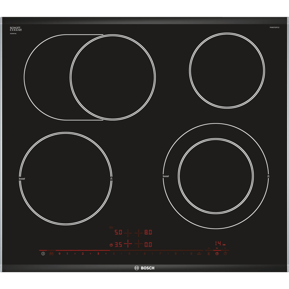 Bosch Bosch Serie 8 PKN675DP1D spishällar Svart, Rostfritt stål Inbyggd Keramisk 4 zone(s)