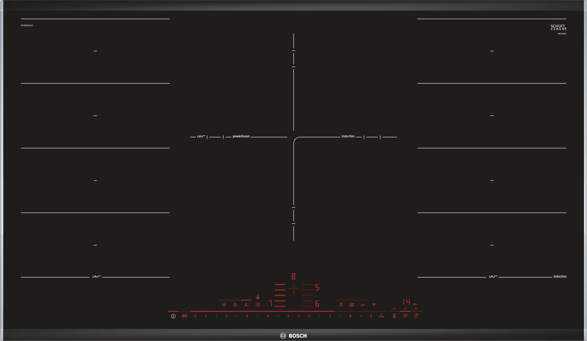 Bosch Bosch Serie 8 PXV975DV1E spishällar Svart Inbyggd Induktionshäll med zon 5 zone(s)