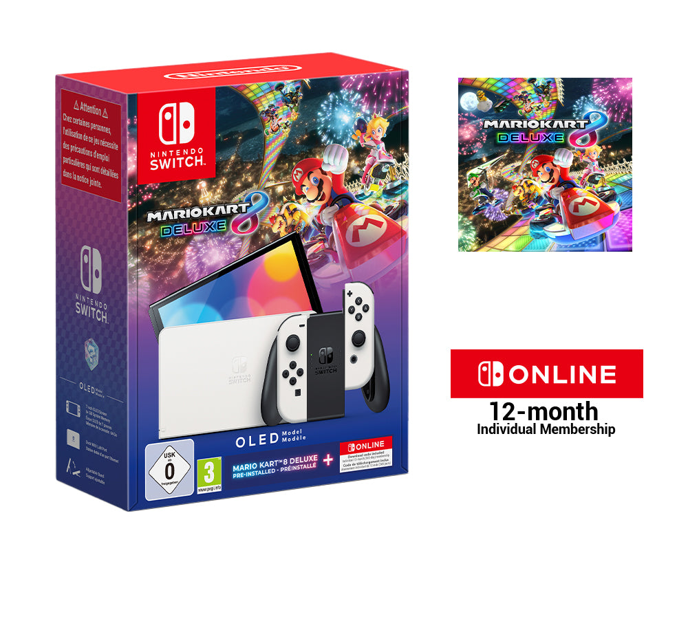 Nintendo Nintendo Switch OLED + Mario Kart 8 Deluxe + Switch Online 12 Months bärbara spelkonsoller 17,8 cm (7") 64 GB Pekskärm Wi-Fi Vit