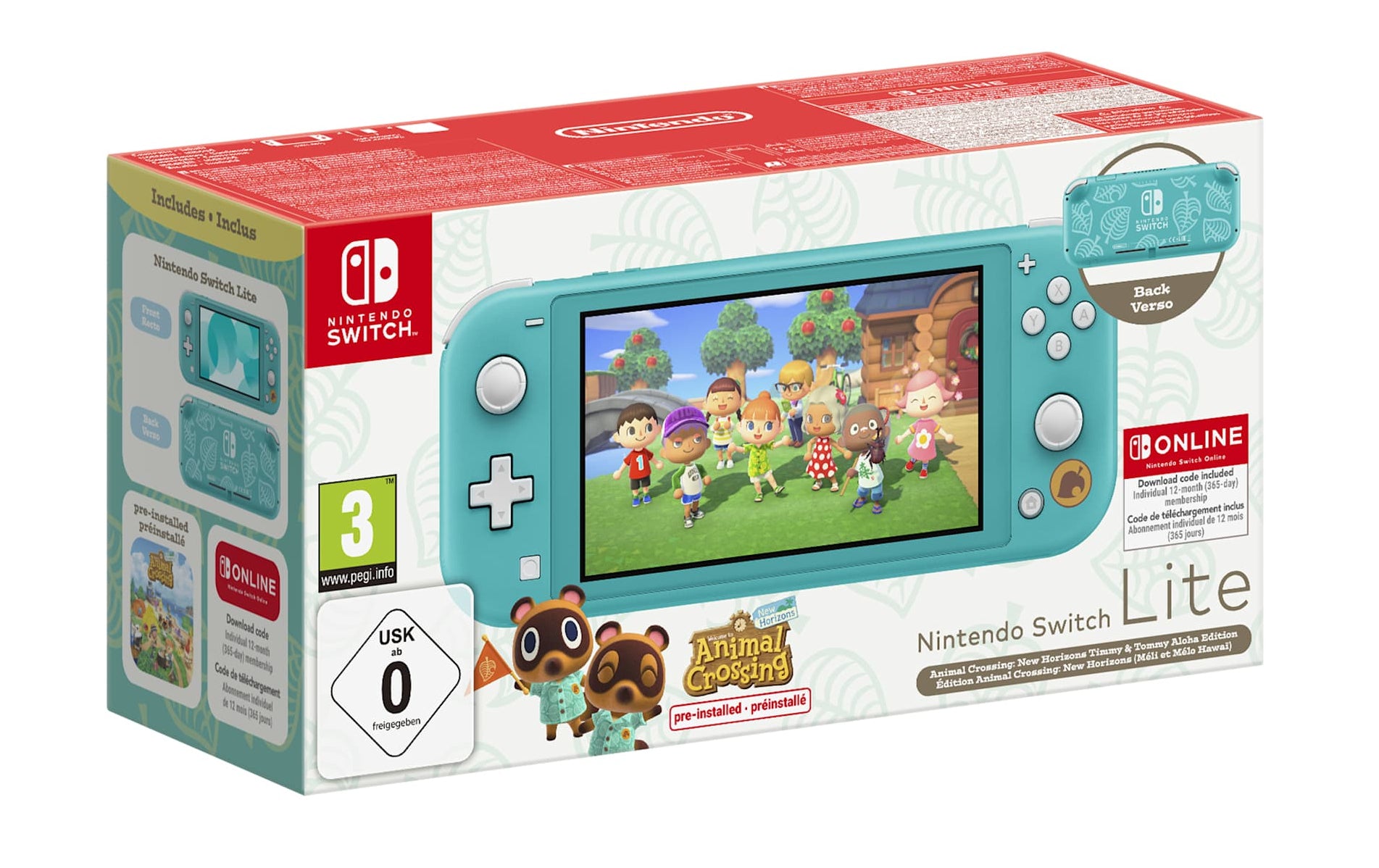 Nintendo Nintendo Switch Lite Animal Crossing: New Horizons Timmy & Tommy Aloha Edition bärbara spelkonsoller 14 cm (5.5") 32 GB Pekskärm Wi-Fi Turkos