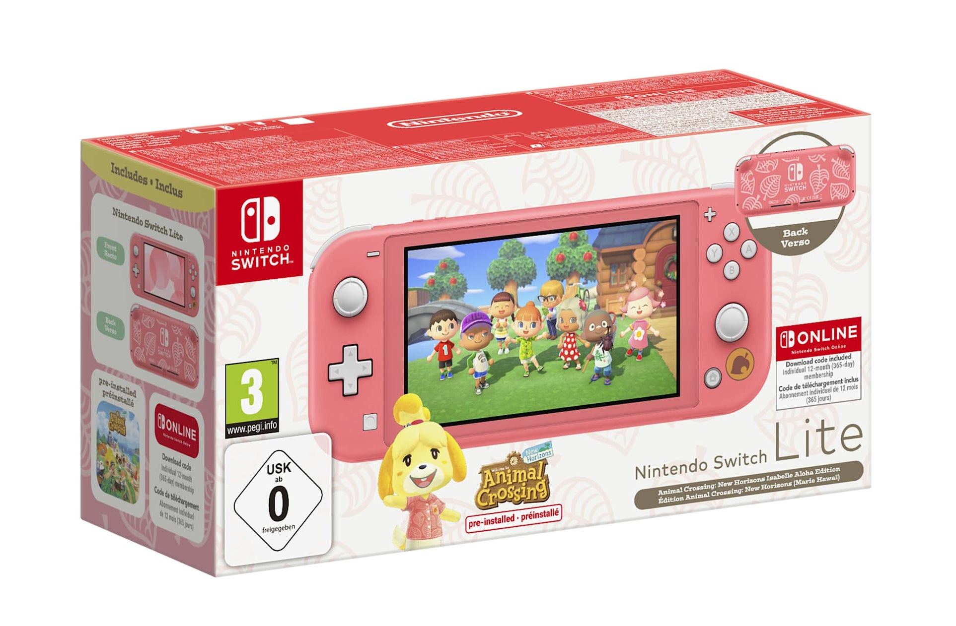 Nintendo Nintendo Switch Lite Animal Crossing: New Horizons Isabelle Aloha Edition bärbara spelkonsoller 14 cm (5.5") 32 GB Pekskärm Wi-Fi Korall