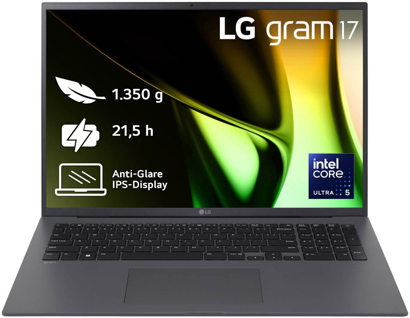 LG LG Gram 17Z90S Intel Core Ultra 5 125H Bärbar dator 43,2 cm (17") WQXGA 8 GB LPDDR5x-SDRAM 512 GB SSD Wi-Fi 6E (802.11ax) Windows 11 Home Grå