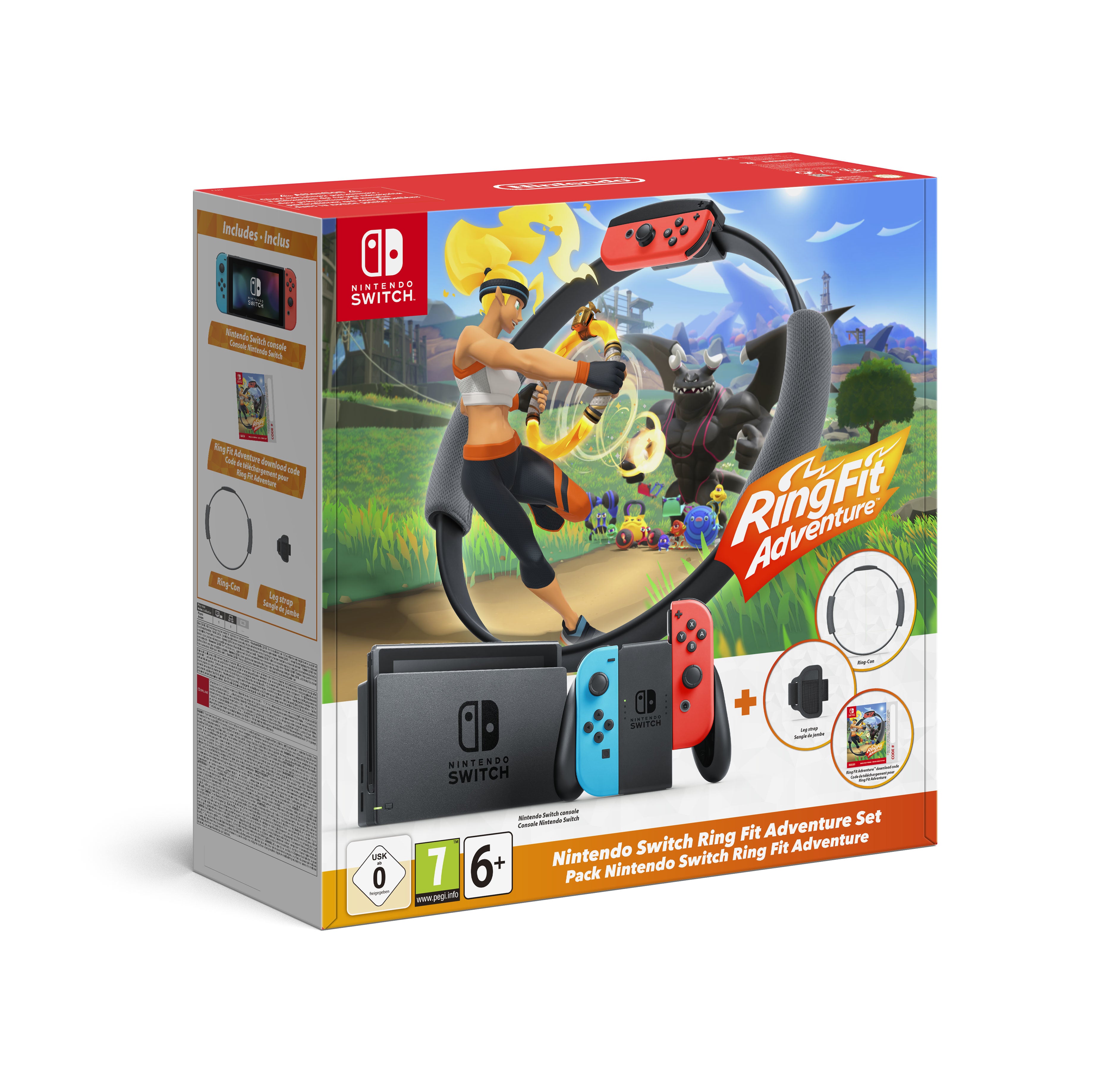 Nintendo Nintendo Switch + Ring Fit Adventure bärbara spelkonsoller 15,8 cm (6.2") 32 GB Wi-Fi Svart, Blå, Röd