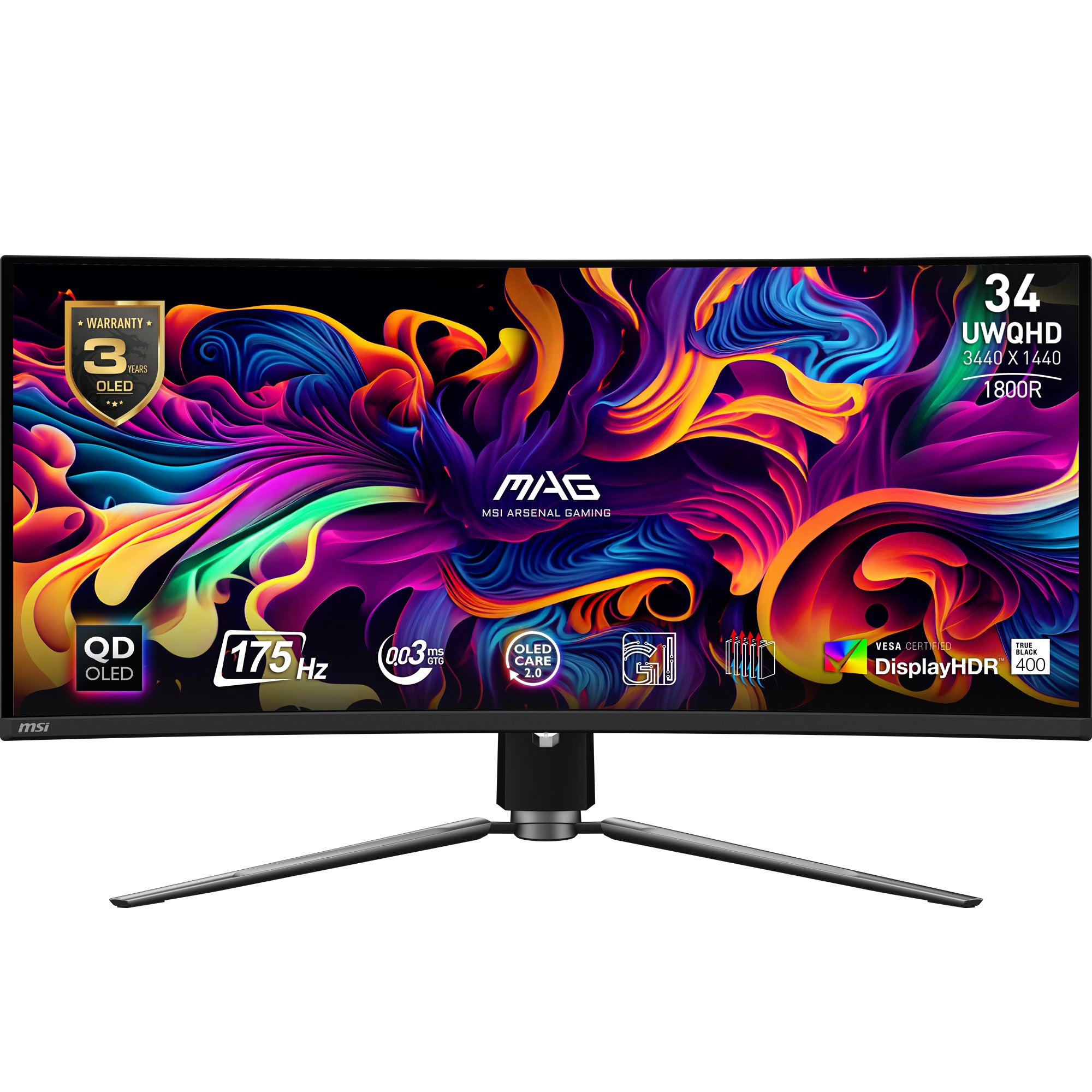 MSI MSI MAG 341CQPDE QD-OLED platta pc-skärmar 86,4 cm (34") 3440 x 1440 pixlar UltraWide Quad HD Svart